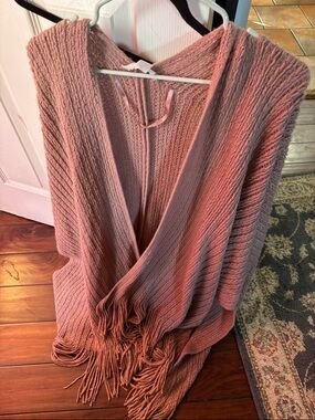 Cozy Pink Fringe Open-Front Women's Sweater